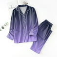 thumbnail image 2 of CAICJ98 Flannel Pajamas Women Women Pajamas Matching Set Holiday Pajamas Women's Classic Button Down Long Satin Pajama Set with Pockets Flannel Pajamas Women Petite Size 3XL,Purple, 2 of 3