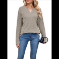 thumbnail image 3 of Camisas de Larga para Mujer, Suéteres Elegantes Informales con Botones y Cuello en V, Tops Tipo Jersey, Conjuntos de Otoño. Caqui XXL, 3 of 10