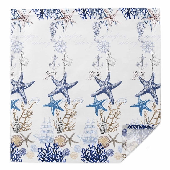 Starfish Cloth Napkins Washable Set of 1, Blue Ocean Coastal Coral Shell Nautical Boat Reusable Dinner Table Napkins Cloth Bulk for Weddings Kitchen Restaurants Hotel Events Parties 20 x 20 Inch