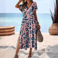 thumbnail image 2 of PuLe Summer Dress Short Sleeve V Neck Summer Maxi Dresses for Women 2024 Casual Leopard Shirt Dress Slit Boho Beach Flowy Long Dresses, 2 of 6