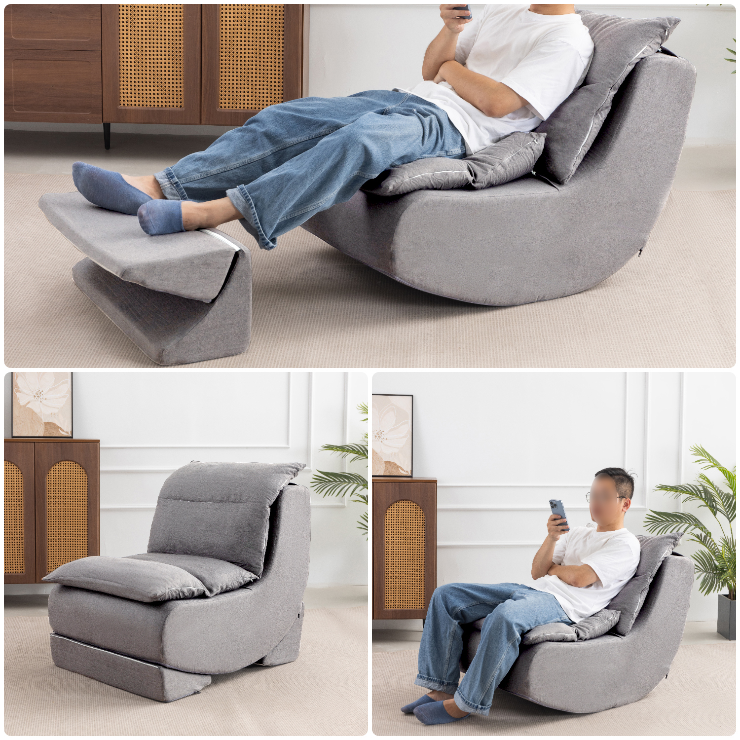 Cynefin Rocking Chair Nursery Glider, Boneless Chair, Convertible Upholstered Memory Foam Compressible Sitting Lounge Chair, Fireside Chair for Reading Relaxing in Livingroom Bedroom