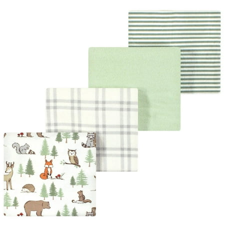 Luvable Friends Hudson Baby Flannel Receiving Blankets 4pk, Woodland Forest Animals