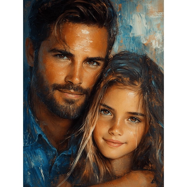 Qisvanset 12x16 Inch 2D Flat Framed Canvas Art, Father Daughter Jesus Portrait Religious Wall Art Father Day Gift Decor