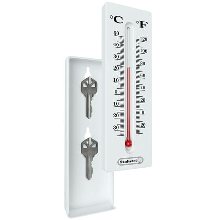 Hide a Key for House Car and Safe Keys- Temperature Reading Indoor and Outdoor Working Wall Mount Thermometer with Key Storage by Stalwart