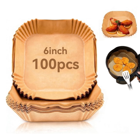 100 Pcs 6.3 inch Square Air Fryer Liners, Non-stick Unbleached Parchment Paper Liner, Oil-Proof, Disposable, Waterproof