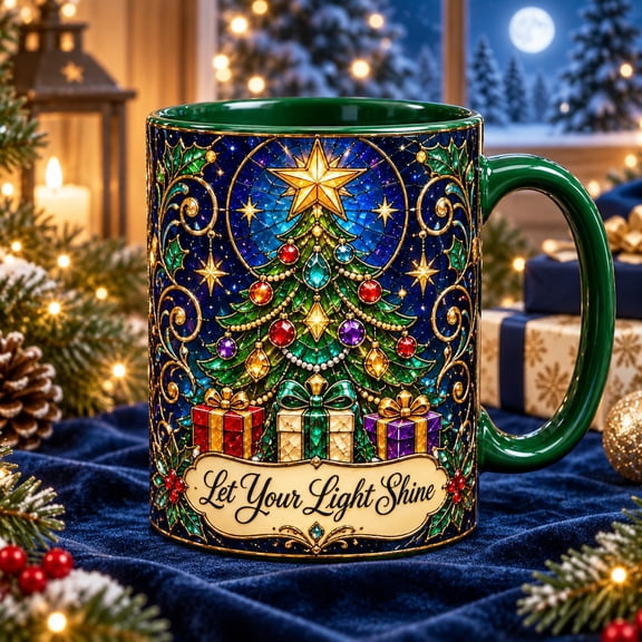 Ceramic Mug Christmas Tree Stained Glass Style for Coffee Breaks and Holiday Gifting