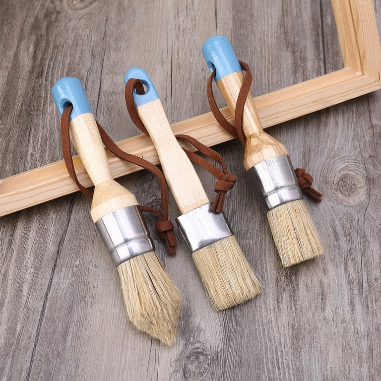 4 Pcs Round Flat Pointed and Wide Chalk Paint Wax Brush Natural