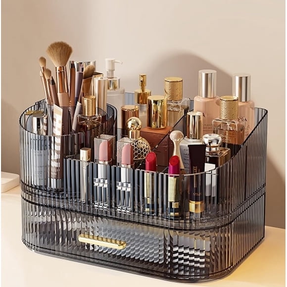 Organizador de maquillaje SpaceLuxe con cajones y cepillo giratorio de 360°