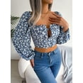 thumbnail image 5 of Spring And Summer Sexy Women's Strappy Floral Chiffon Shirt Crop Top, 5 of 8