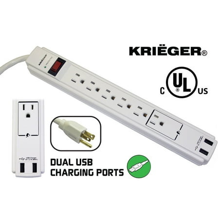 UPC 841915000088 product image for KRIEGER® KR62USB - Surge protector Strip Dual 2.1amp total USB Charging ports 6  | upcitemdb.com