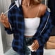 thumbnail image 4 of Sudadera Chaqueta informal para mujer Camisas a cuadros con botones de un solo pecho Chaquetas diarias de primavera Ygjytge Azul T XXL para Mujer, 4 of 5