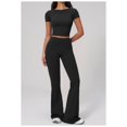 thumbnail image 2 of PISONIC 2 Piece Workout Sets for Women Short Sleeve Crop Top High Waist Flare Leggings Set Gym Yoga Outfits, 2 of 7