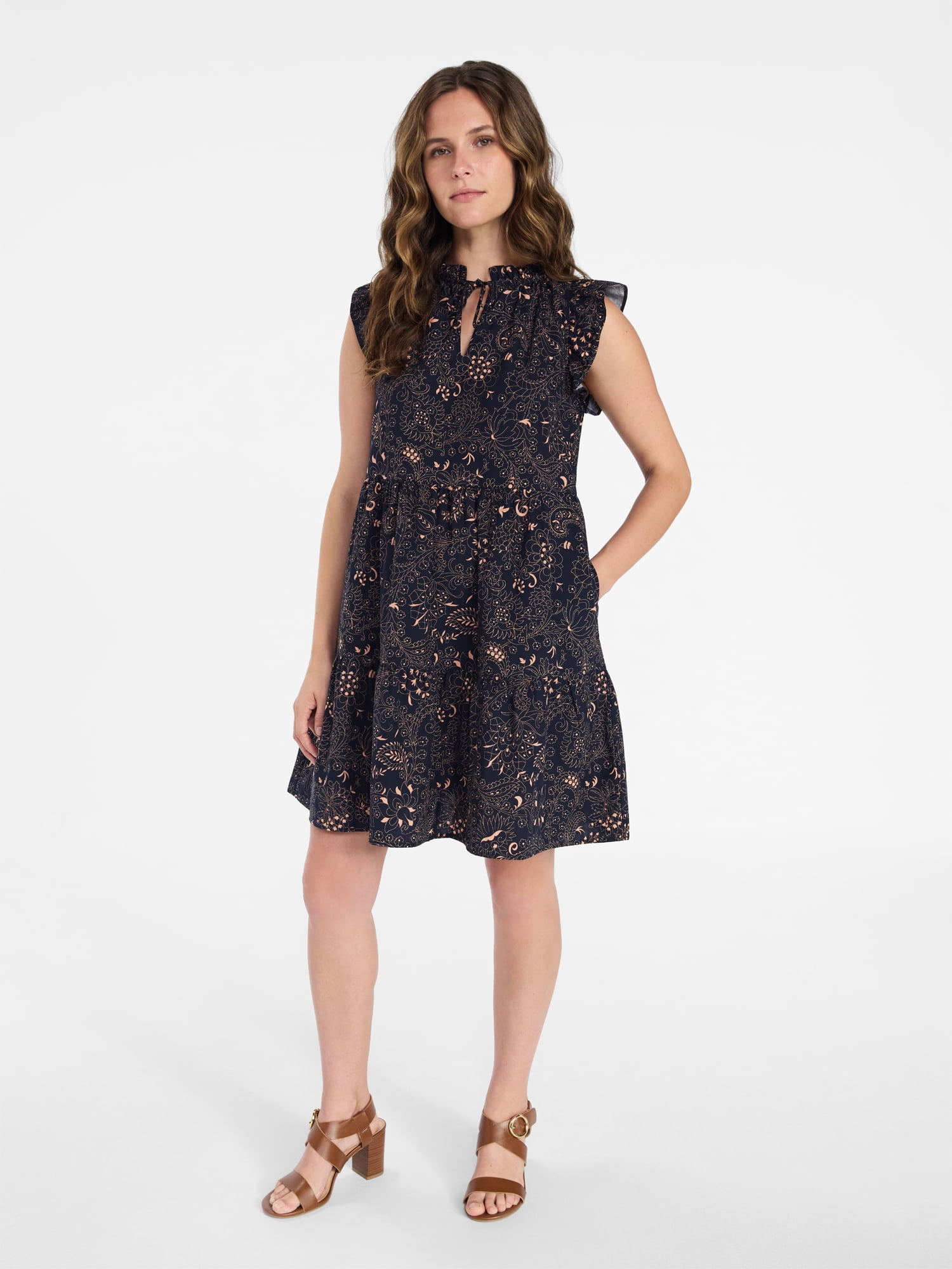 Time and Tru Women’s and Women’s Plus Flutter Sleeve Mini Dress, Sizes XS-4X