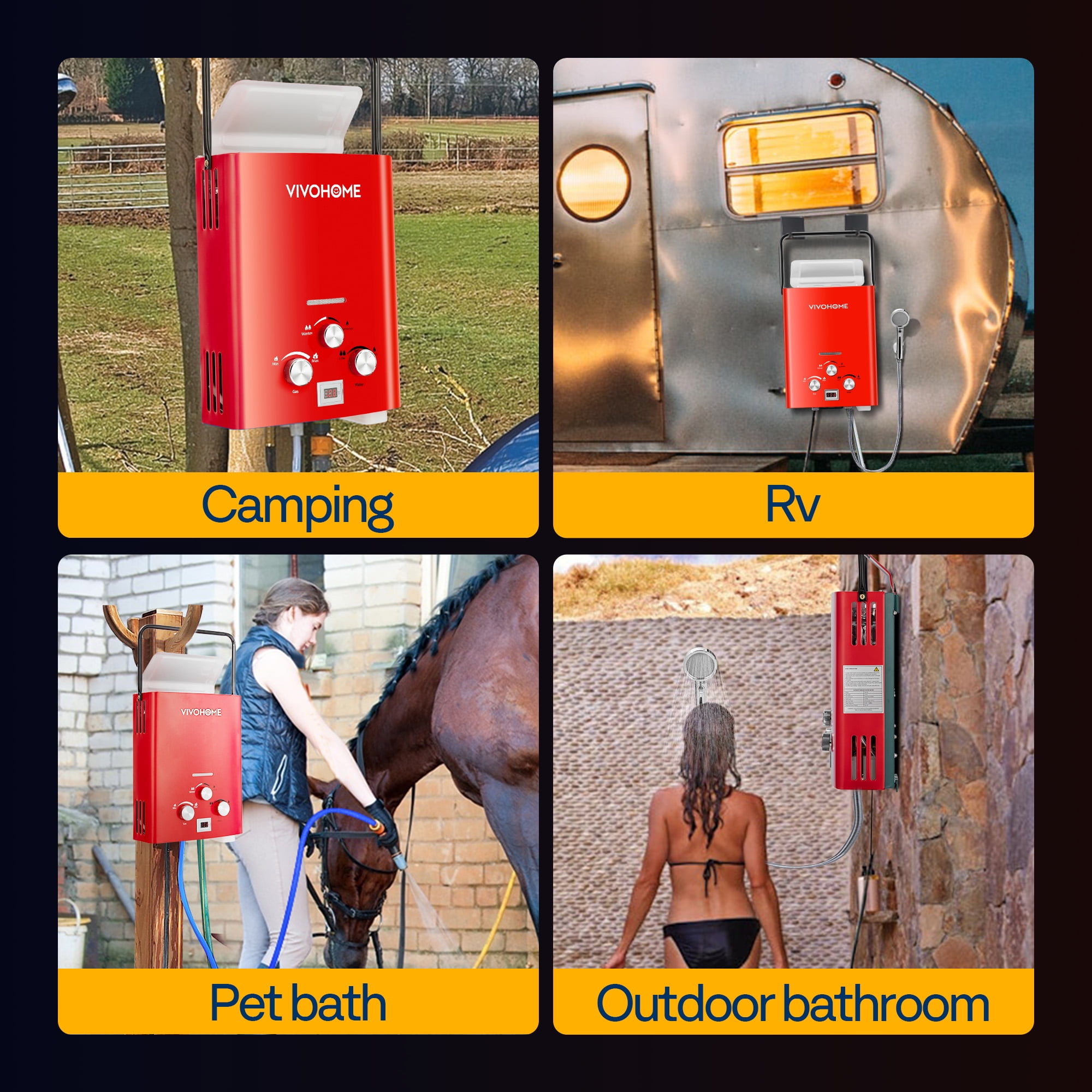 VIVOHOME Portable Propane Tankless Water Heater, 1.6GPM 6L Tankless Instant Hot Water Heater with Digital Display for Home RV Camping Use，Red