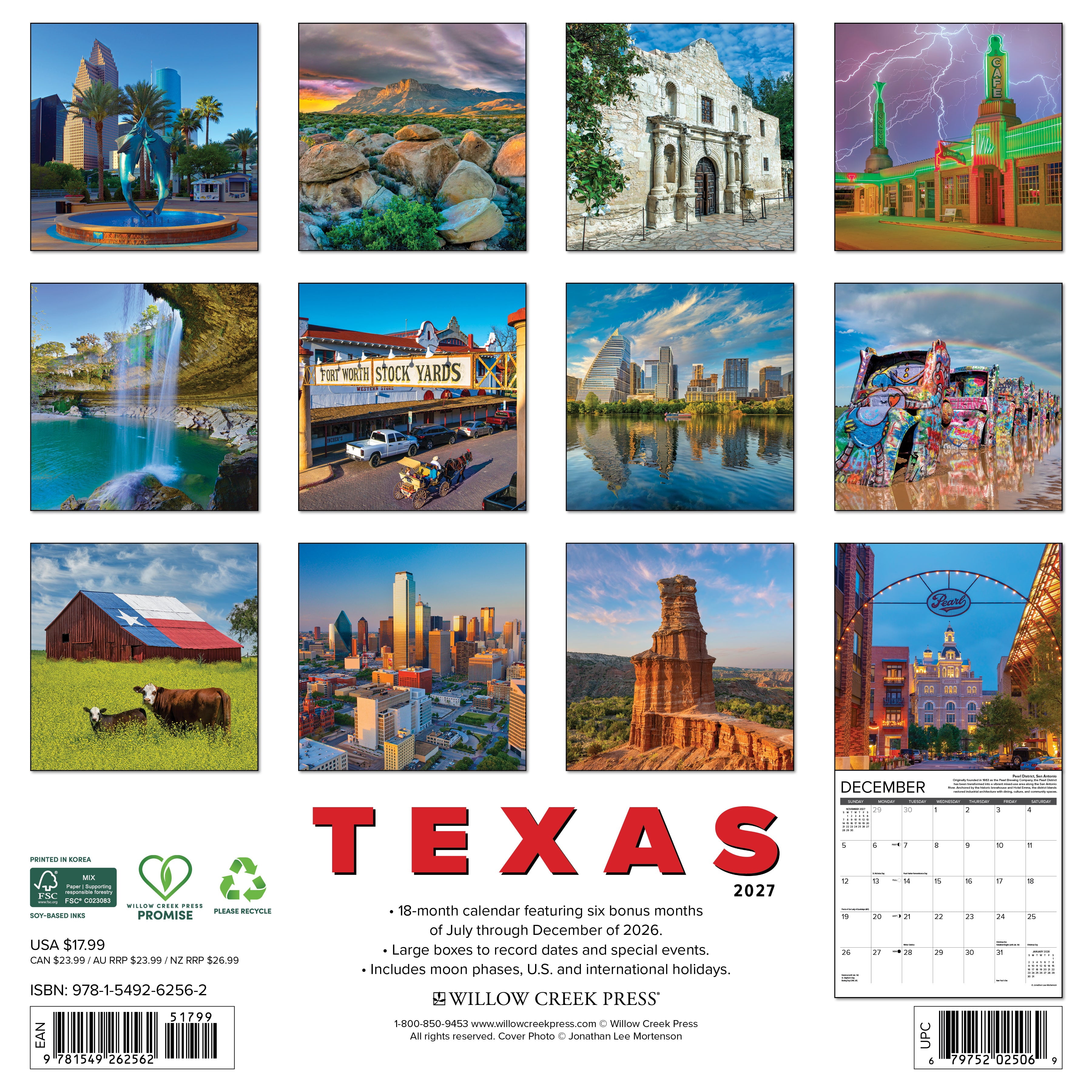Willow Creek Press, Texas 2027 Wall Calendar