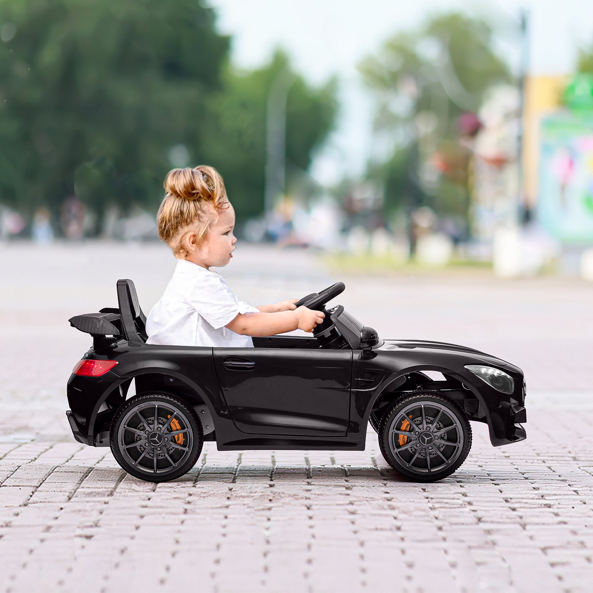 Kepooman 12V 4.5Ah Kids Police Ride On Car with 2.4G Remote Control Mercedes-Benz Sports Car, Electric Toy for Kids, Black