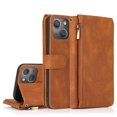 thumbnail image 1 of For Iphone 14 Zipper Wallet Bag Leather Case (Brown),iPhone 16 Pro Max, 1 of 6