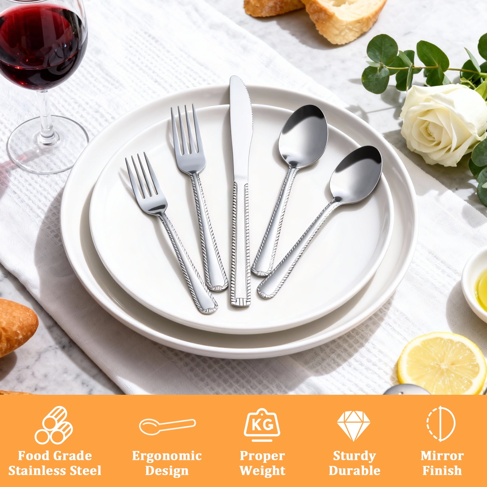 Mainstays 49-Piece Stainless Steel Flatware Set with Tray Organizer, Service for 8