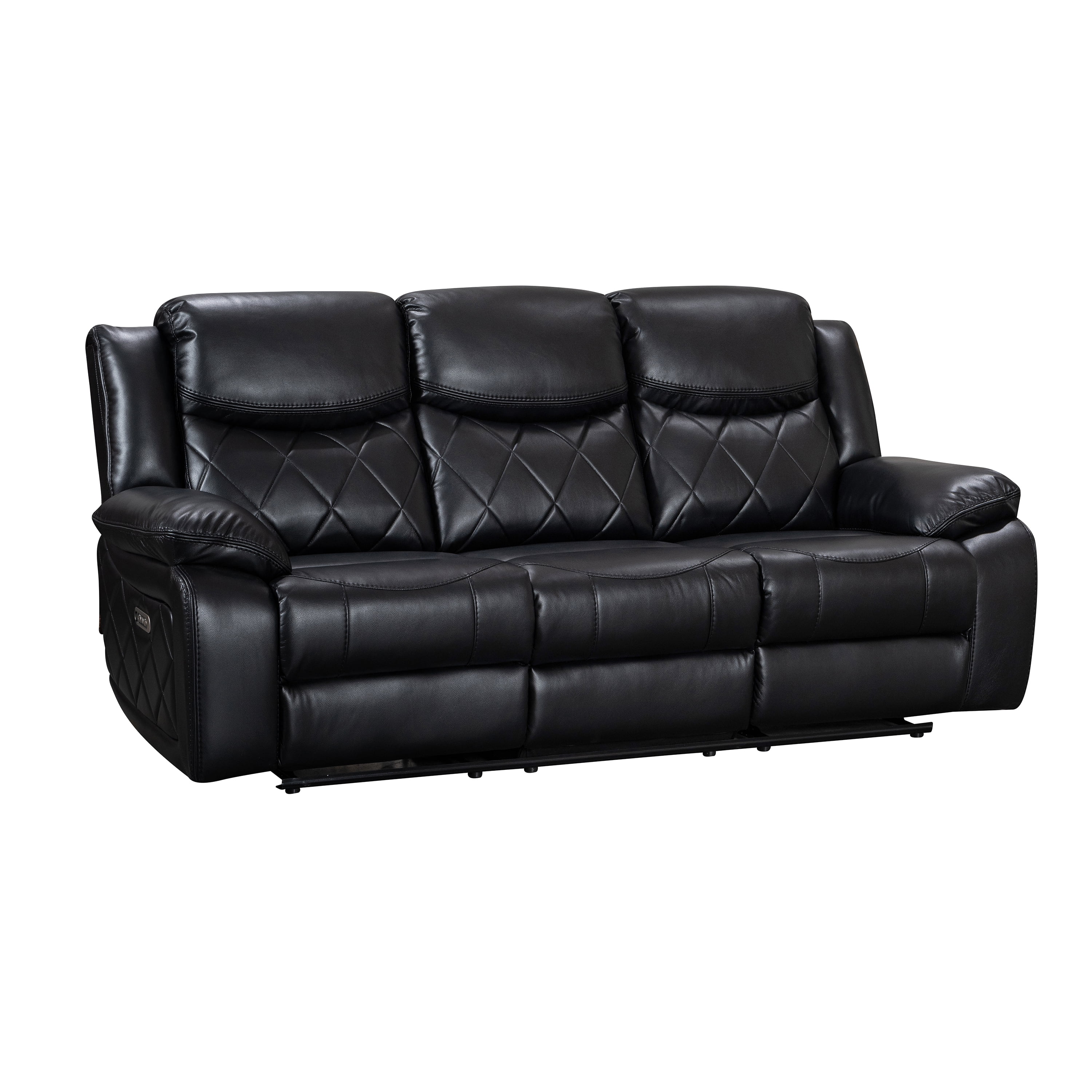 Contemporary Plush Faux Leather Upholstered Power Reclining Love Seat, Black