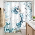 thumbnail image 3 of Mermaid Shower Curtain 60Wx72H Inch Nautical Blue Sea Ocean Octopus Coastal Coral Underwater Fish Seashell Jellyfish Teal Bathroom Set Girls Waterproof Bath Decoration Accessories Home Decor, 3 of 5