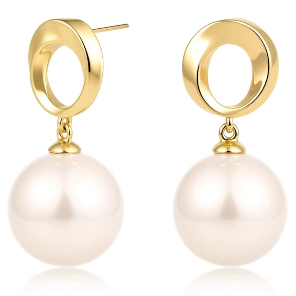 EYESHOCK 18K Gold Plated Dangle Earrings, 925 Silver Post Pearl Drop for Women, Hypoallergenic Lightweight Pearl Jewelry Gifts