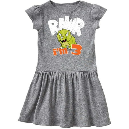 

Inktastic RAWR I m 3! Baby Triceratops Gift Toddler Girl Dress