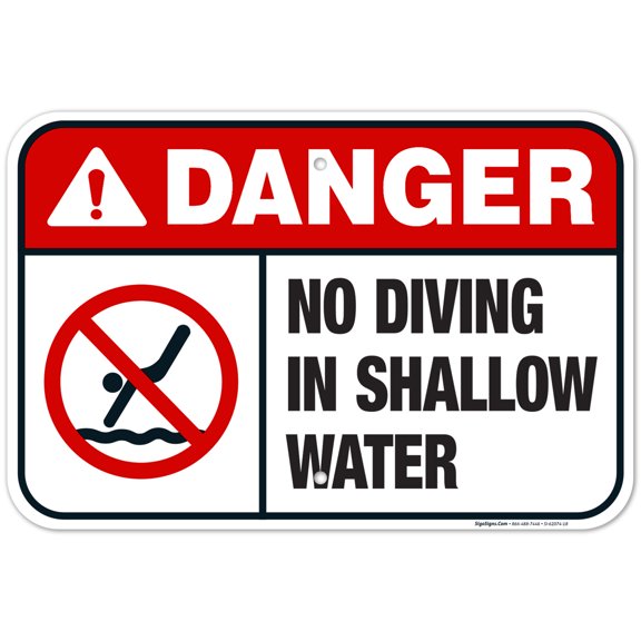 Maryland No Diving Shallow Water Sign, Complies With State Of Maryland Pool Safety Code, 12x18 Aluminum