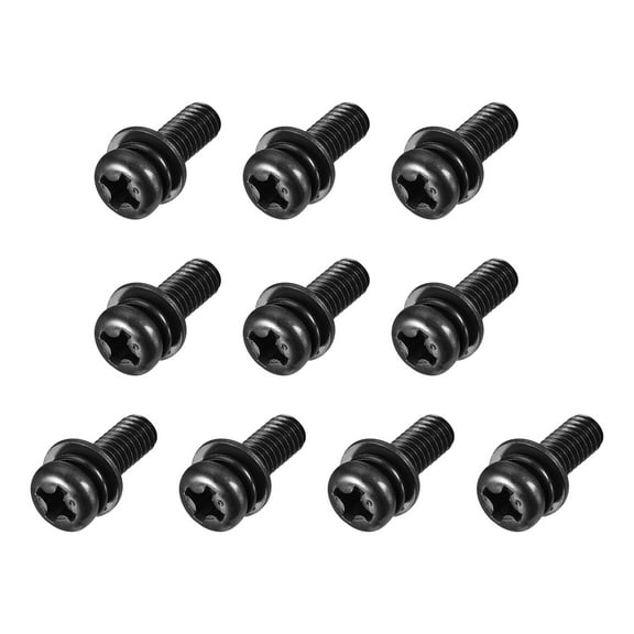 Uxcell M4 x 12mm Carbon Steel Phillips Pan Head Machine Screws Bolts Combine with Spring Washer and Plain Washers 10pack