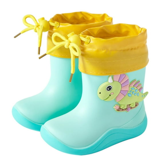 Otqutp Toddlers Children Cartoon Character Rain Shoes with Warm Bundle Muzzle Durable Water Boots for Kids Boys Girls