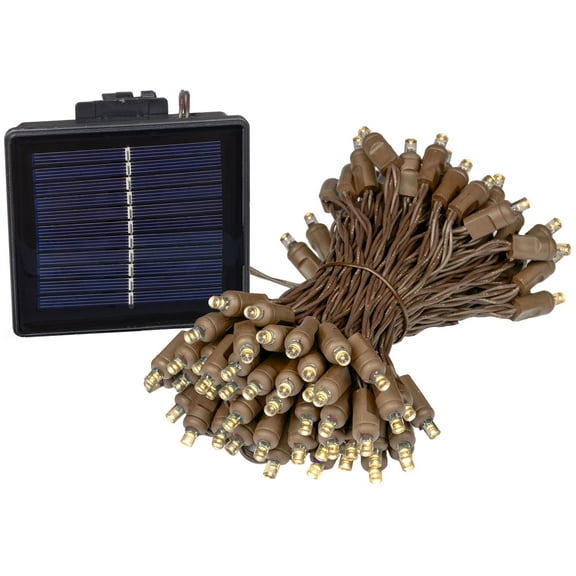 Novelty Lights 100 Light Warm White LED Solar Powered String Lights 4" Spacing Brown Wire 44 Feet