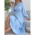 thumbnail image 5 of Womens Elegant Ruffled Long Sleeve Shirred Waist Pleated Maxi Dress for Women Flowy Bohemian Gown Light M, 5 of 9