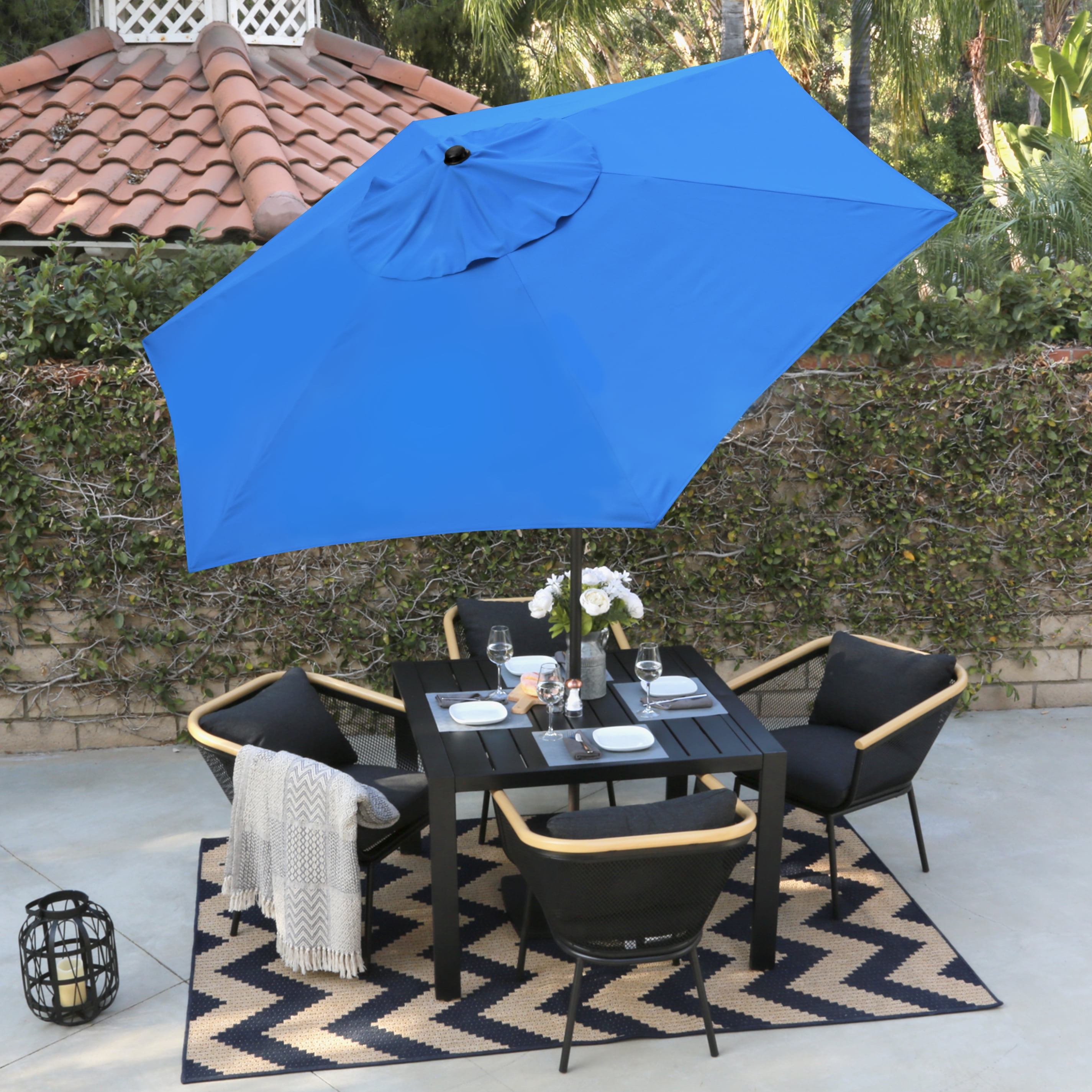 Astella 9' Steel Market Umbrella With Push Tilt in Polyester Pacific Blue