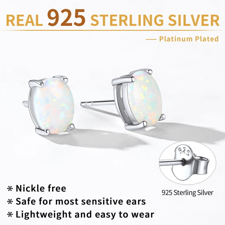 ChicSilver White Opal Oval Stud Earrings, Sterling Silver photo 2