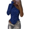 thumbnail image 4 of Women's Shoulder Solid Color Slim Sequin Jumpsuit, 4 of 6