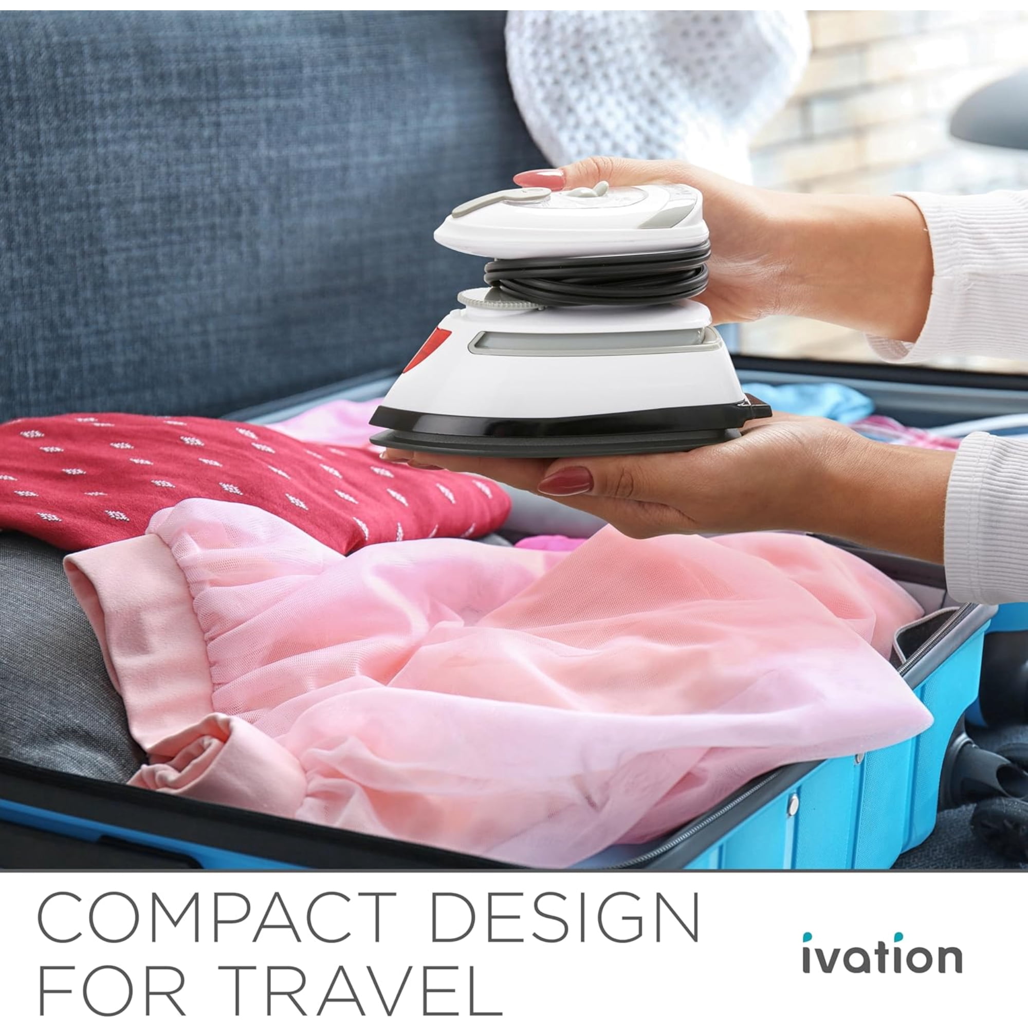 IVATION Travel Steam Iron with Nonstick Soleplate - Compact White Finish
