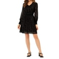 thumbnail image 2 of INSPIRE CHIC Women's Smocked Waist Chiffon Long Sleeve Shiny Star Dress XS Black, 2 of 5