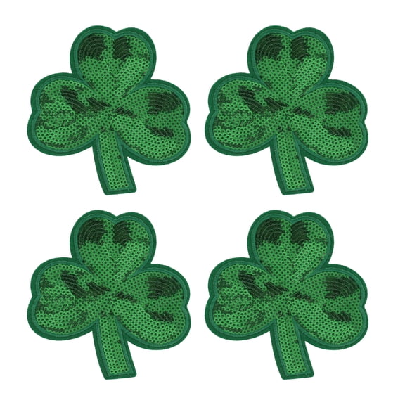 Gwen Studios Sequin Green Clover Iron-on Patch Appliques, 3.6" x 3.9", 4CT