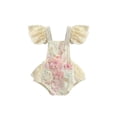 thumbnail image 2 of ITFABS Girl Crochet Lace Romper, Loose Fly Sleeve Square Collar Tie-up Playsuit, 2 of 9