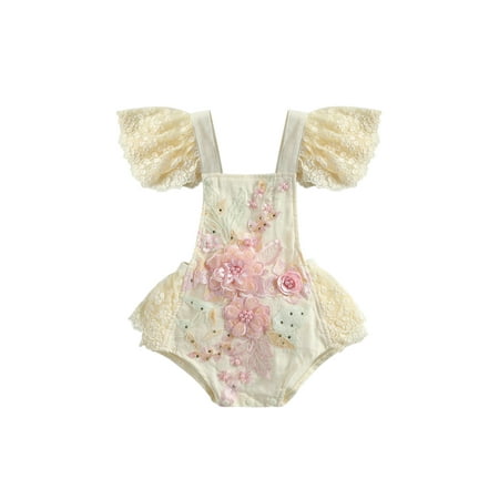 

Mioliknya Crochet Lace Romper Loose Fly Sleeve Square Collar Tie-up Playsuit