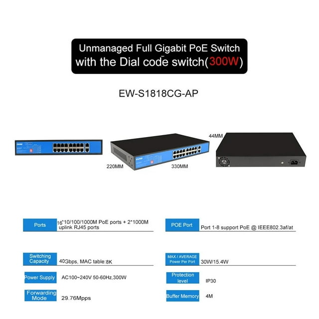 Full Gigabit POE Network Ethernet Switch, 6, 10, 11, 18, 20, 27 Ports, 1000Mbps