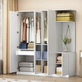 thumbnail image 2 of 4-Door Closet Organizer Wardrobe with Shelves, Drawers, and Full-Length Mirror, Natural, 2 of 16