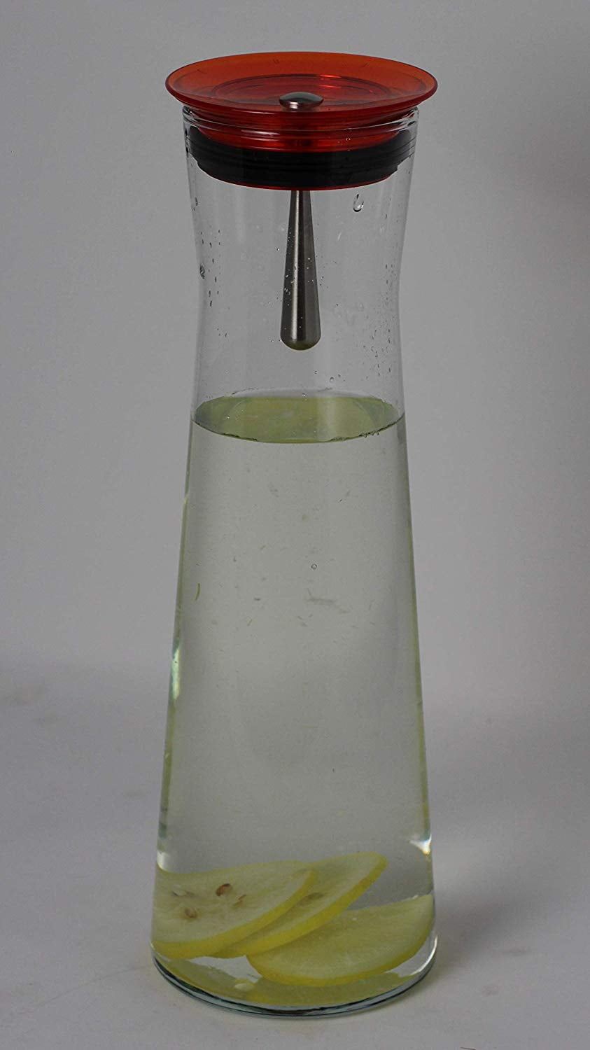 Simax Glassware Exclusive Clear Glass Carafe Easy Pour, Orange Lid