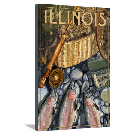 Illinois - Fishing Still Life Stretched Canvas Print Wall Art By Lantern
