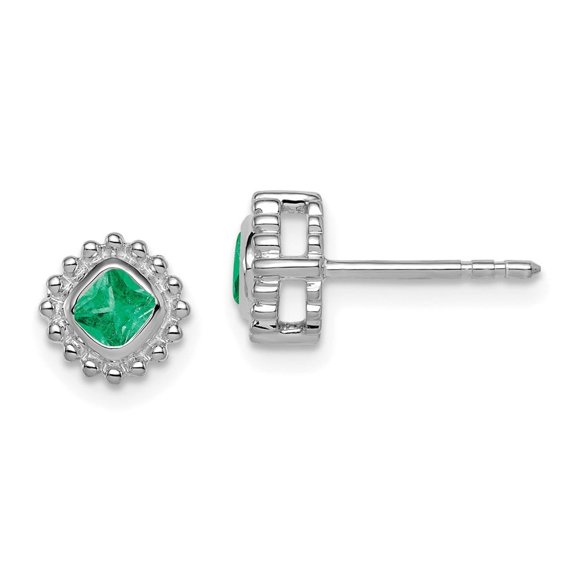 Auriga Fine Jewelry 10K White Gold Cushion Emerald Stud Earrings for Women
