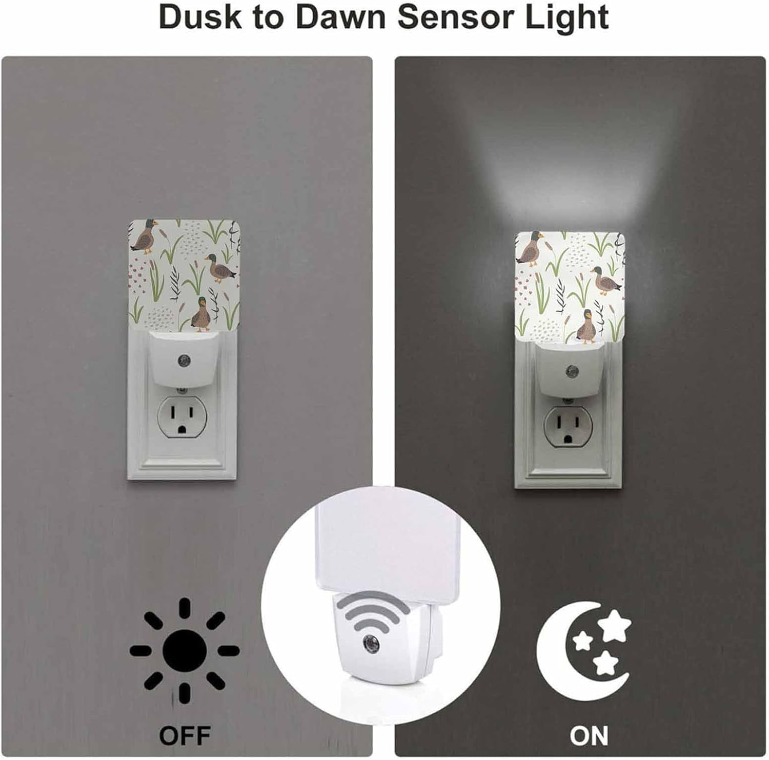 RGHJAR-LED Night Light,Natural Grass Landscape Wild Duck LED Night Light Plug into Wall with Dusk to Dawn Light Sensor White Energy Efficient Nightlight for Bedroom Hallway Living Room Kitchen
