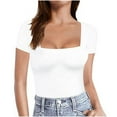 thumbnail image 1 of Yuyuzo Hauts d'Été à Manches Courtes pour Femmes, Col Carré, T-Shirts Slim Basiques, 1 of 4