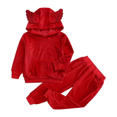 

JIEU Toddler Kid Baby Girls Boys Long Sleeve Fashion Leisure Solid Hoodie Tops+Pants Lightweigh Breathable Outfits Clothes Hiking