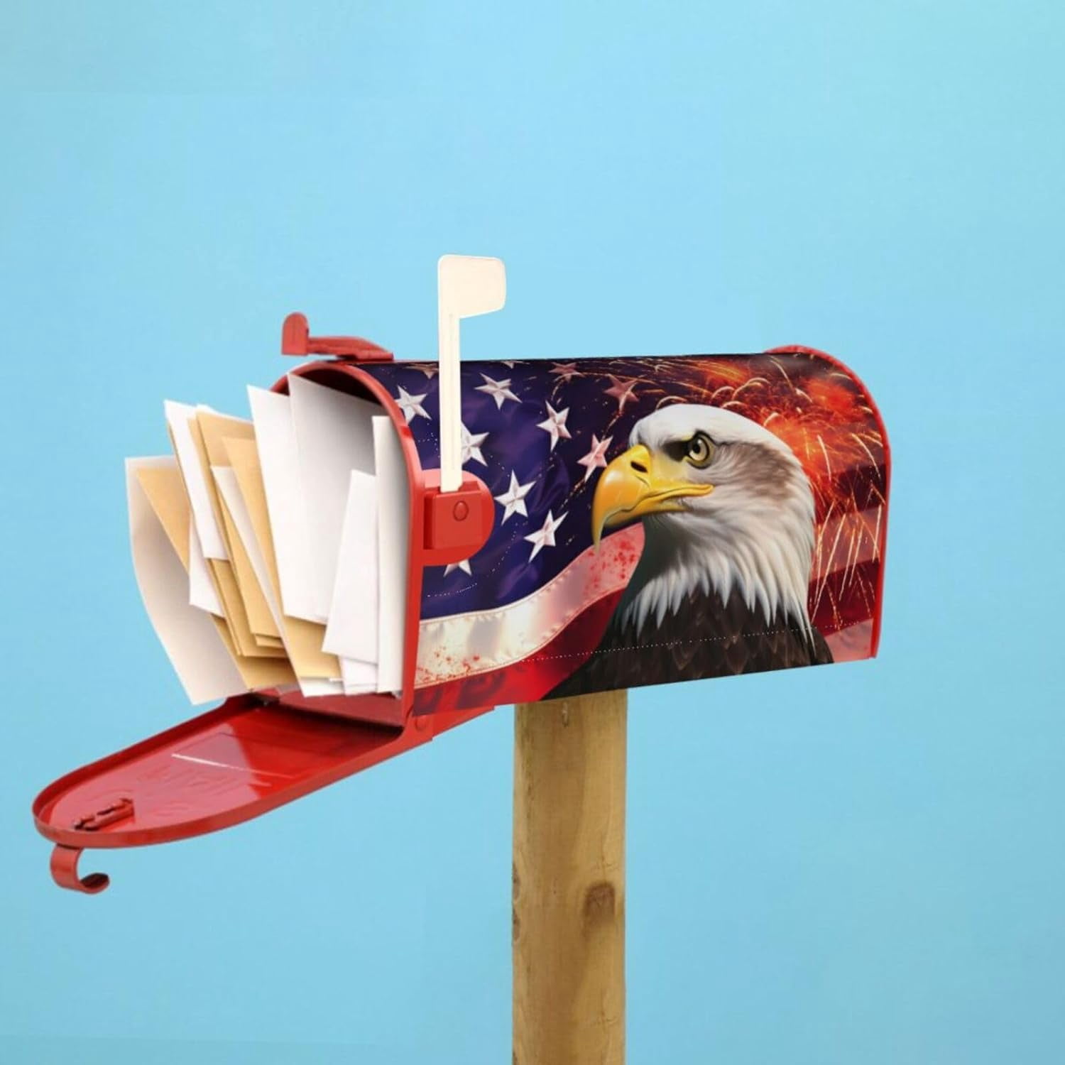 American Flag Mailbox Covers, Serious Eagle Magnetic Post Box Cover Wraps Standard Size 21x18 in for Garden Yard Decor