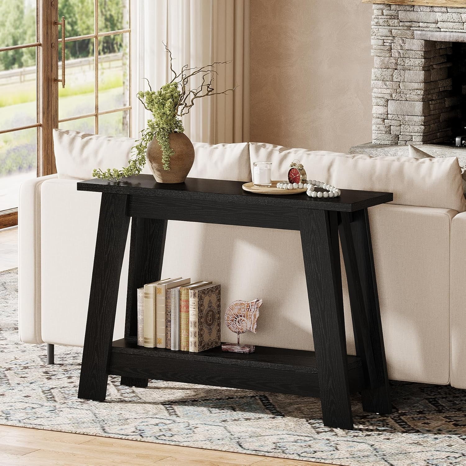 Tribesigns 41.3" Farmhouse Console Table, 2-Tier Wooden Entryway Table with Storage