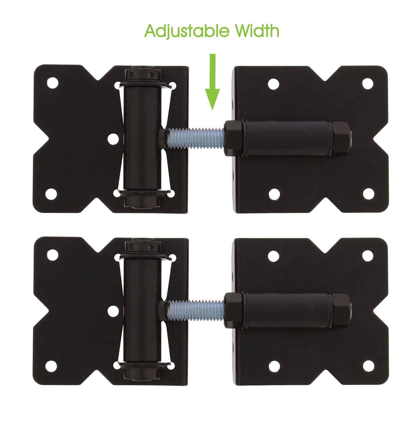 True-Close Black Self-Closing Gate Hinges - Adjustable, 2 Pack, For Metal Gates